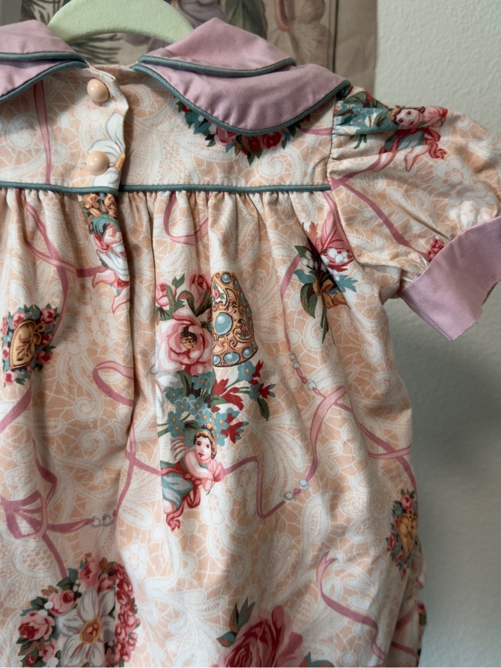 Vintage Sarah Kent 2T Pink Cherub Floral Peter Pan Collar Bubble Dress USA - Picture 6 of 13